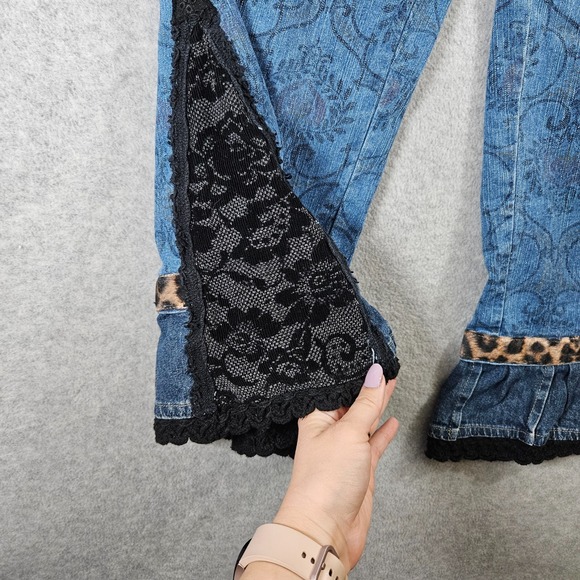 Fruitful Life Studio Rescued & Refashioned Sz 10 Eclectic Artsy Flared Crop Jean - Picture 4 of 12